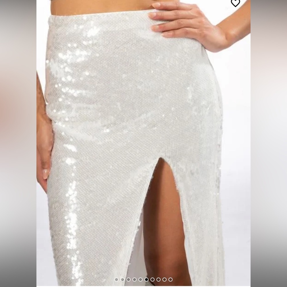 Akira White Sequin Long Skirt